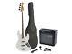 Fever Jazz Electric Bass with 20-Watts Amp, Gig Bag, Tuner, Cable & Strap, White