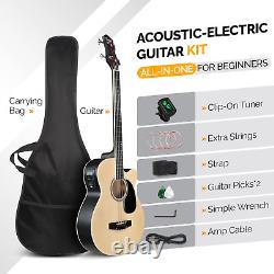 Full Size Acoustic Electric Bass Guitar Beginner Kit, Cutaway 4 Strings Electric