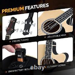 Full Size Acoustic Electric Bass Guitar Beginner Kit, Cutaway 4 Strings Electric