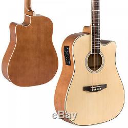 Full Size Acoustic Electric Cutaway Guitar Set with Capo E-Tuner Bag Natural