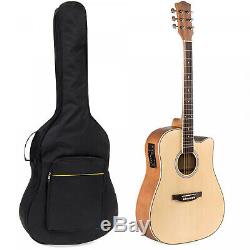 Full Size Acoustic Electric Cutaway Guitar Set with Capo E-Tuner Bag Natural