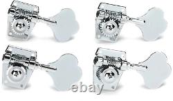 Graph Tech 4-In-Line Ratio Open Back Clover Leaf Button Bass Tuners CHROME