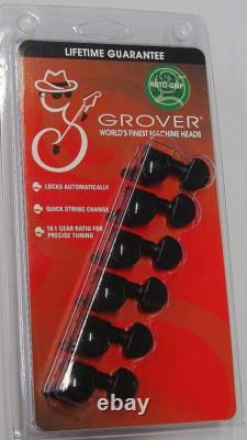 Grover 505BC6 Mini Roto-Grip Locking Rotomatic Tuners 6 In-Line, Black Chrome Fi