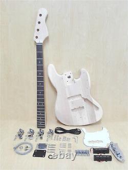 HSJB 19580 Complete No-Soldering 4-String Jazz Bass Guitar DIY Kit, Basswood Body