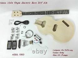 HSVL1910 Complete No-Soldering Electric Bass Guitar DIY Kit, HH, Hollow Body
