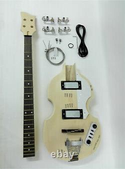 HSVL1910 Complete No-Soldering, Hollow Body Electric Bass Guitar DIY Kit, H-H