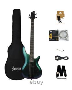 Haze 4-String Electric Bass Guitar, chameleon with Free Bag tuner etc SBG-385V