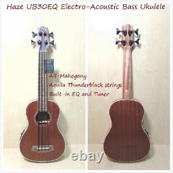Haze UB30EQ All-Mahogany Electro-Acoustic Bass Ukulele withBuilt-in EQ/Tuner+Strap