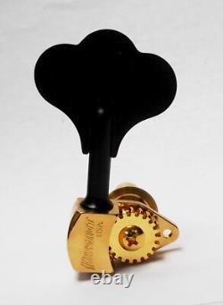 Hipshot USA Ultralite Bass Tuners 3/8 Qty(4) Bass-side Gold w Black Clover-BLEM