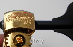 Hipshot USA Ultralite Bass Tuners 3/8 Qty(4) Bass-side Gold w Black Clover-BLEM