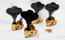 Hipshot USA Ultralite Bass Tuners 3/8 Qty(4) Bass-side Gold w Black Clover-BLEM