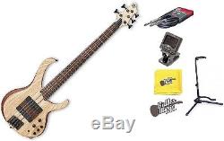 Ibanez BTB33 5-String Electric Bass Guitar Flat Natural withtuner, Stand + More