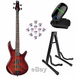 Ibanez GSR200 GIO 4-String Electric Bass Guitar Brown withStand, tuner & Pick