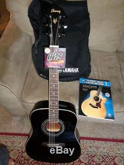 Ibanez V Acoustic Guitar with Case and Built in Tuner Black