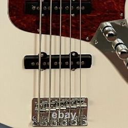 JB Bass White Electric Bass Guitar 5 Stings Active Pickups Maple Neck Customized