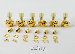 Kluson Revolution Locking Tuners 3x3 Pearloid keystone button Gold KRGL-3-GP