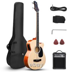 Ktaxon 4 String Acoustic Bass Guitar EQ, Full Size Bass Kit With 15W AMP, Bag