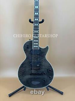 LP Darkgray Quilted Maple Top Electric Guitar Mahogany Neck Black Part Fast Ship