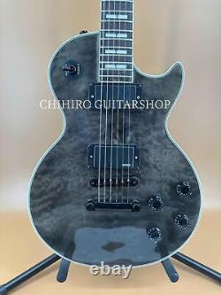 LP Darkgray Quilted Maple Top Electric Guitar Mahogany Neck Black Part Fast Ship