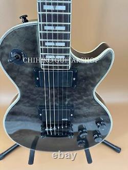 LP Darkgray Quilted Maple Top Electric Guitar Mahogany Neck Black Part Fast Ship