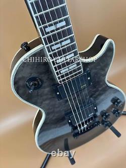 LP Darkgray Quilted Maple Top Electric Guitar Mahogany Neck Black Part Fast Ship