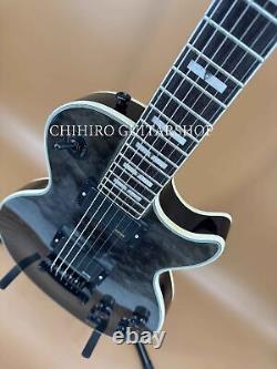 LP Darkgray Quilted Maple Top Electric Guitar Mahogany Neck Black Part Fast Ship