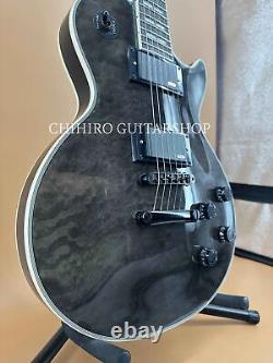 LP Darkgray Quilted Maple Top Electric Guitar Mahogany Neck Black Part Fast Ship