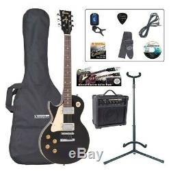 Left Hand Electric Guitar SET Black Amp Lead Strap Strings Stand NEW Bag Tuner