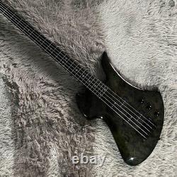 Mockingbird Shaped Gray Electric Bass Guitar 5 Strings 4pcs Humbuckers Burl Top
