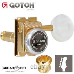 NEW Gotoh SD91-P5W MGT Locking Tuners Set 6 in line STAGGERED Pearl Buttons GOLD