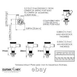 NEW Hipshot VINTAGE 6-in-Line Locking Tuners STAGGERED Pearloid Buttons BLACK