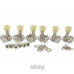 NEW Kluson Revolution Locking Tuners Pearloid Keystone Buttons 3x3 Set NICKEL