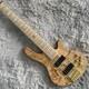 Natural Electric Bass Guitar 6 Strings Active Pickup Maple Neck Burl Top Veneer