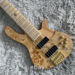 Natural Electric Bass Guitar 6 Strings Active Pickup Maple Neck Burl Top Veneer