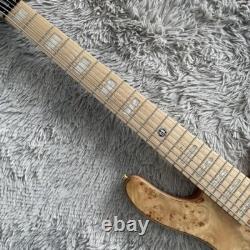 Natural Electric Bass Guitar 6 Strings Active Pickup Maple Neck Burl Top Veneer
