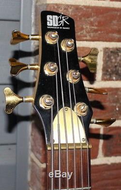 Nice Black Ibanez model SR406 6-string Bass with Grover tuners, gold trim