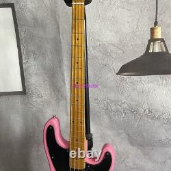 Pink Electric Bass Guitar 4 Strings Chrome Hardware Maple Neck Free Shipping