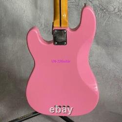 Pink Electric Bass Guitar 4 Strings Chrome Hardware Maple Neck Free Shipping