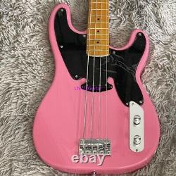 Pink Electric Bass Guitar 4 Strings Chrome Hardware Maple Neck Free Shipping