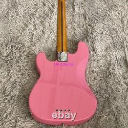 Pink Electric Bass Guitar 4 Strings Chrome Hardware Maple Neck Free Shipping