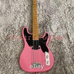 Pink Electric Bass Guitar Solid Body Chrome Hardware Maple Neck Free Shipping