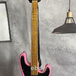 Pink Precision 4 String Electric Bass Guitar Single Pickup Open Tuner Bone Nut