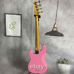 Pink Precision 4 String Electric Bass Guitar Single Pickup Open Tuner Bone Nut