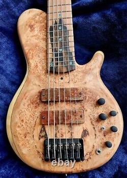 SJ Custom Guitars, 6 string bass, Burl, ebony hipshot tuners, bartolini bh2