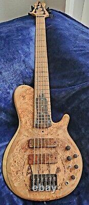 SJ Custom Guitars, 6 string bass, Burl, ebony hipshot tuners, bartolini bh2