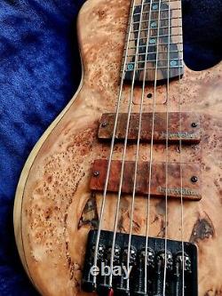 SJ Custom Guitars, 6 string bass, Burl, ebony hipshot tuners, bartolini bh2