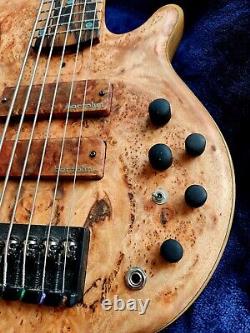 SJ Custom Guitars, 6 string bass, Burl, ebony hipshot tuners, bartolini bh2