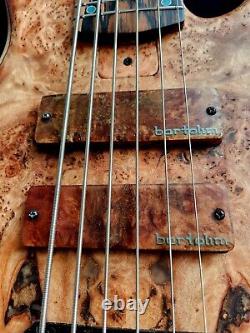 SJ Custom Guitars, 6 string bass, Burl, ebony hipshot tuners, bartolini bh2