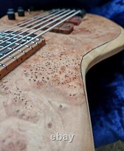 SJ Custom Guitars, 6 string bass, Burl, ebony hipshot tuners, bartolini bh2