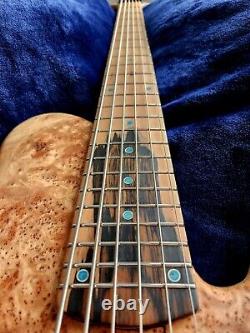 SJ Custom Guitars, 6 string bass, Burl, ebony hipshot tuners, bartolini bh2